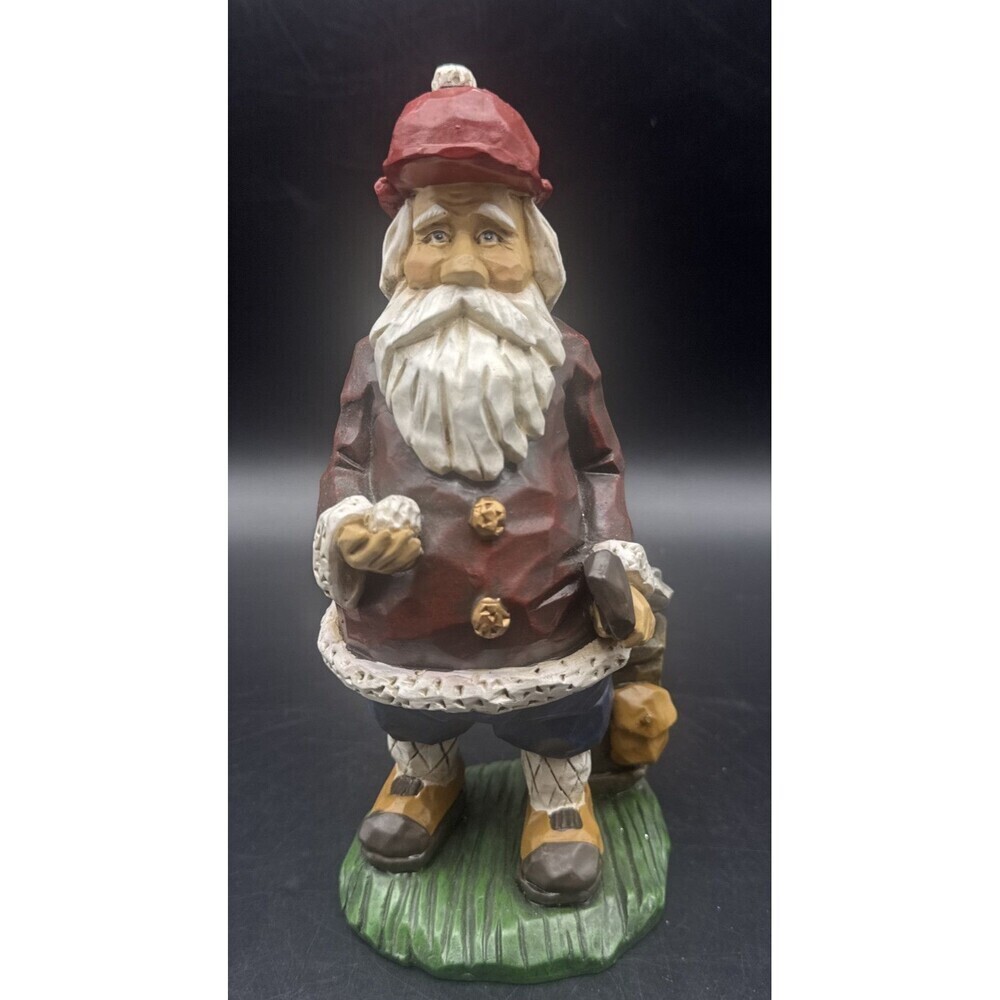 VTG Folk Art Resin Golfing Santa Claus w/ Bag & Golf Clubs 10”